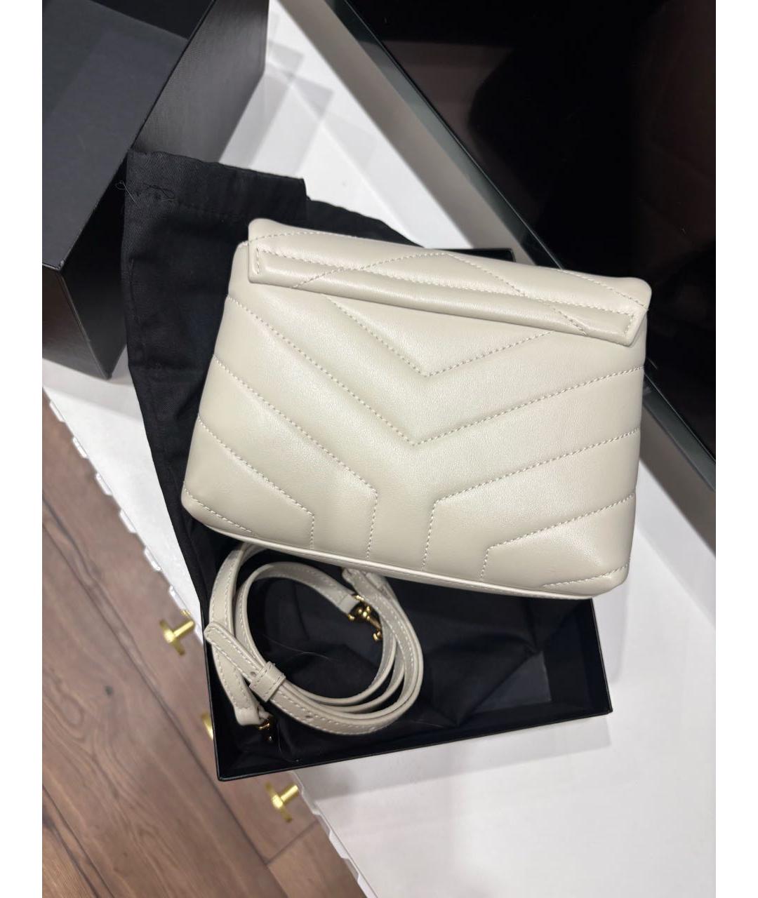 SAINT LAURENT Бежевая кожаная сумка через плечо, фото 3