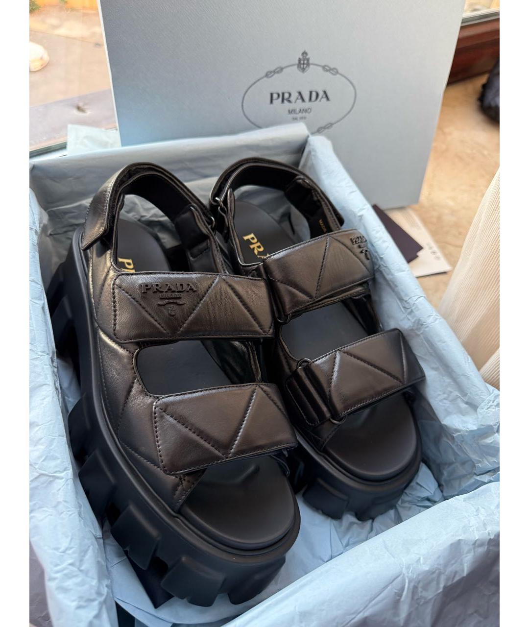 PRADA Черные кожаные сандалии, фото 4
