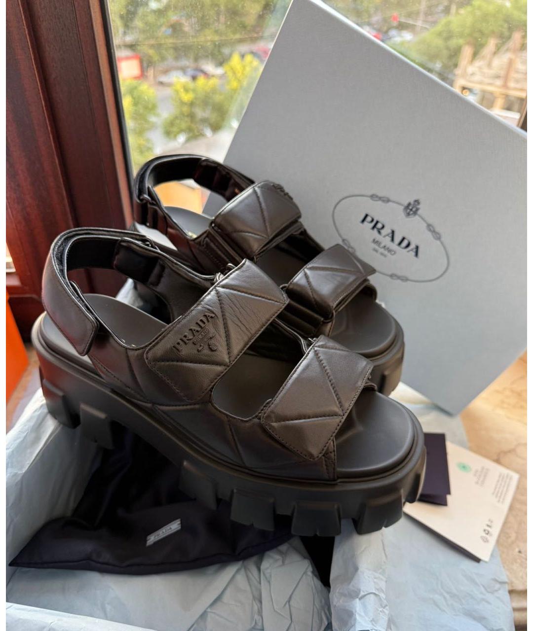 PRADA Черные кожаные сандалии, фото 7
