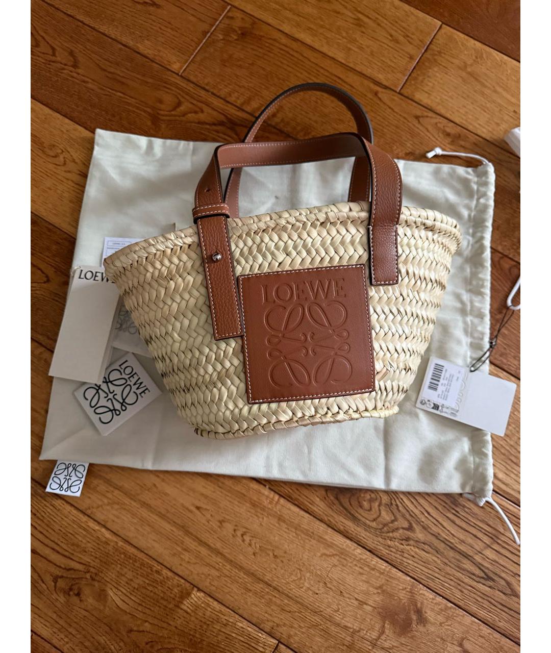 LOEWE Бежевая пелетеная пляжная сумка, фото 3