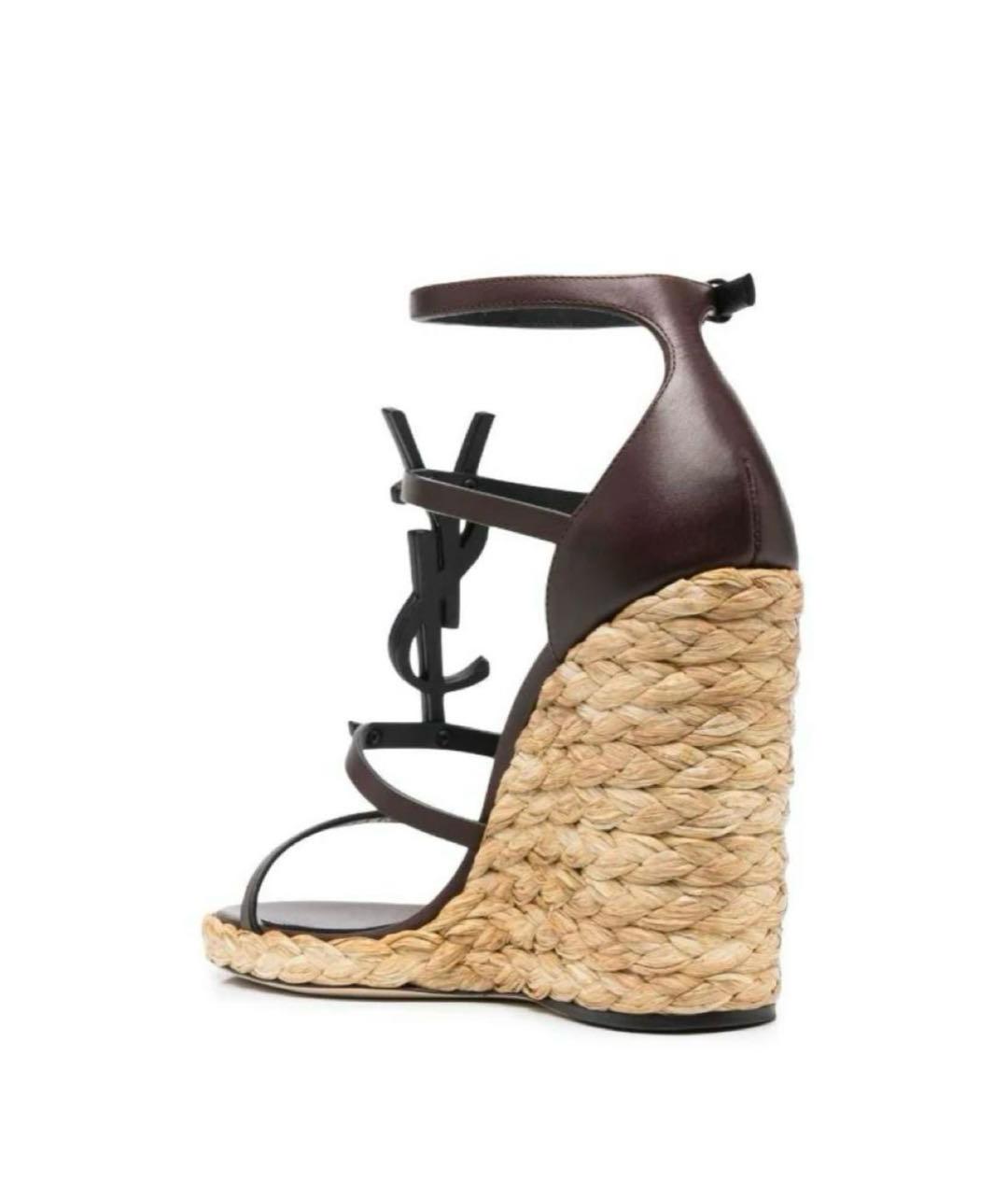 SAINT LAURENT Бордовые кожаные босоножки, фото 4