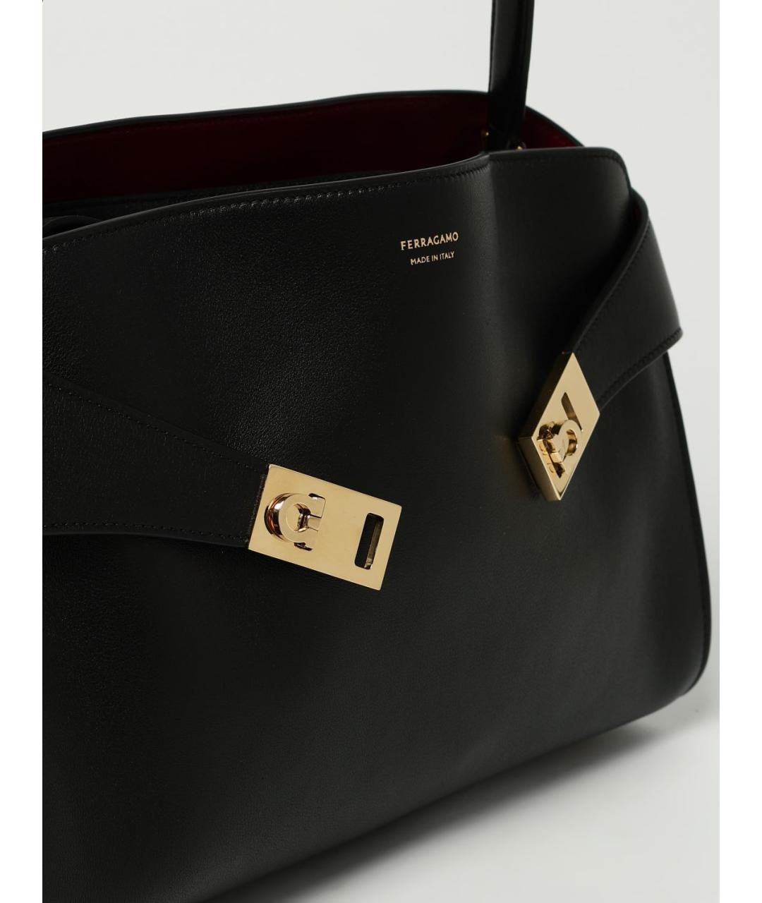 FERRAGAMO Черная кожаная сумка тоут, фото 4
