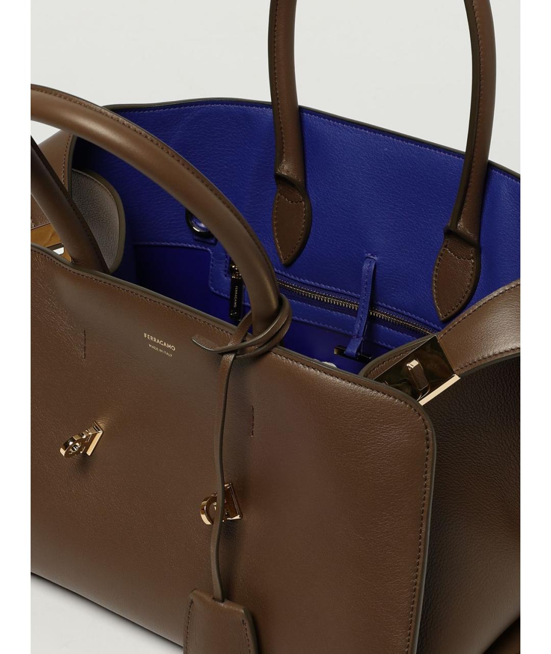 FERRAGAMO Коричневая кожаная сумка тоут, фото 5
