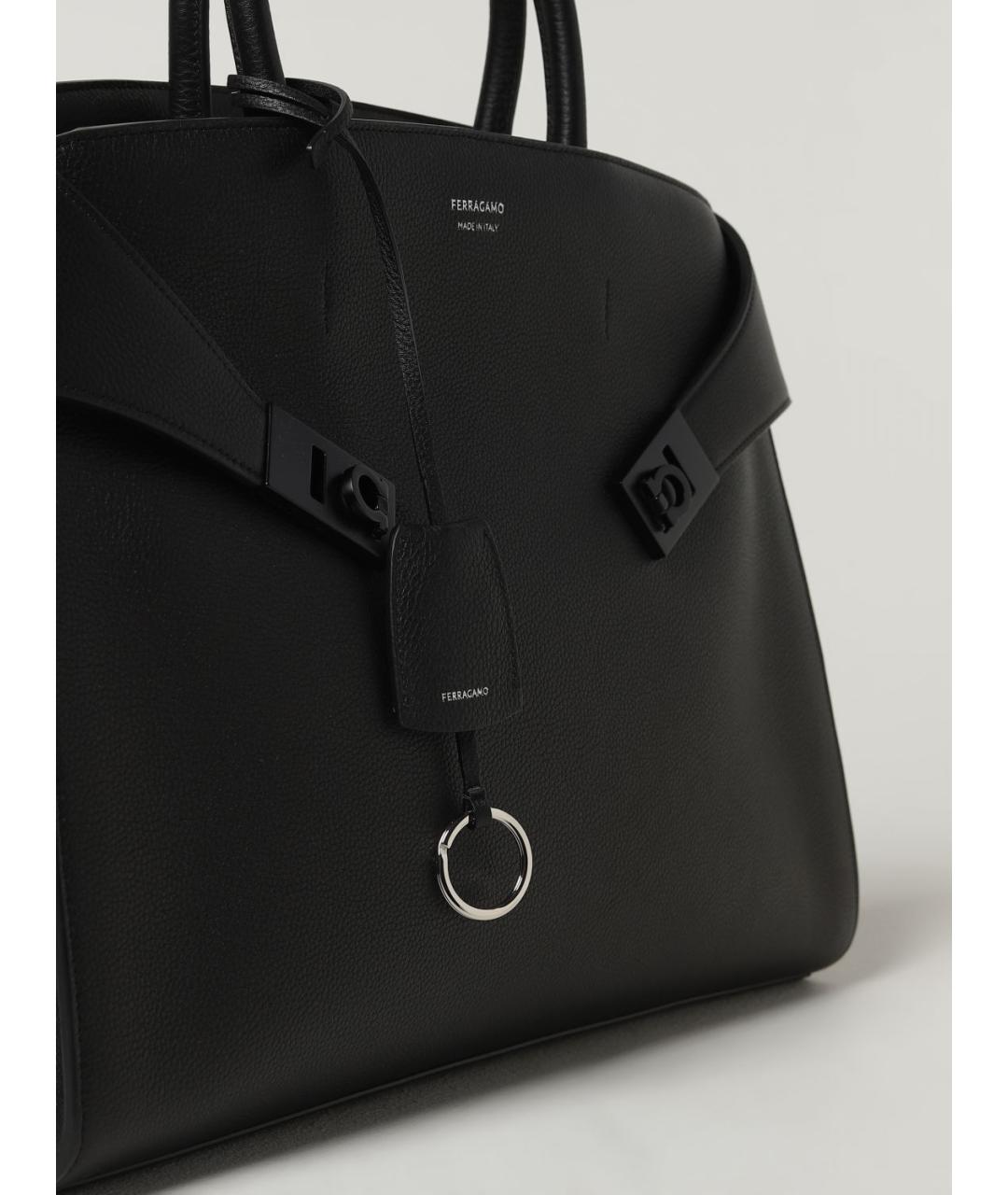 FERRAGAMO Черная кожаная сумка тоут, фото 4