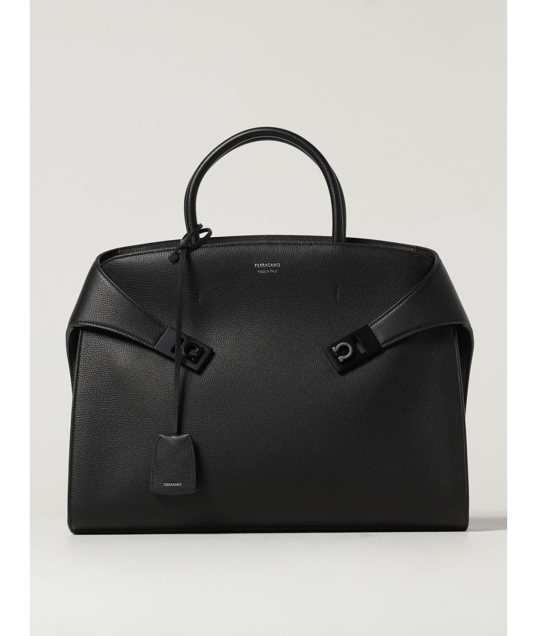FERRAGAMO Черная кожаная сумка тоут, фото 6