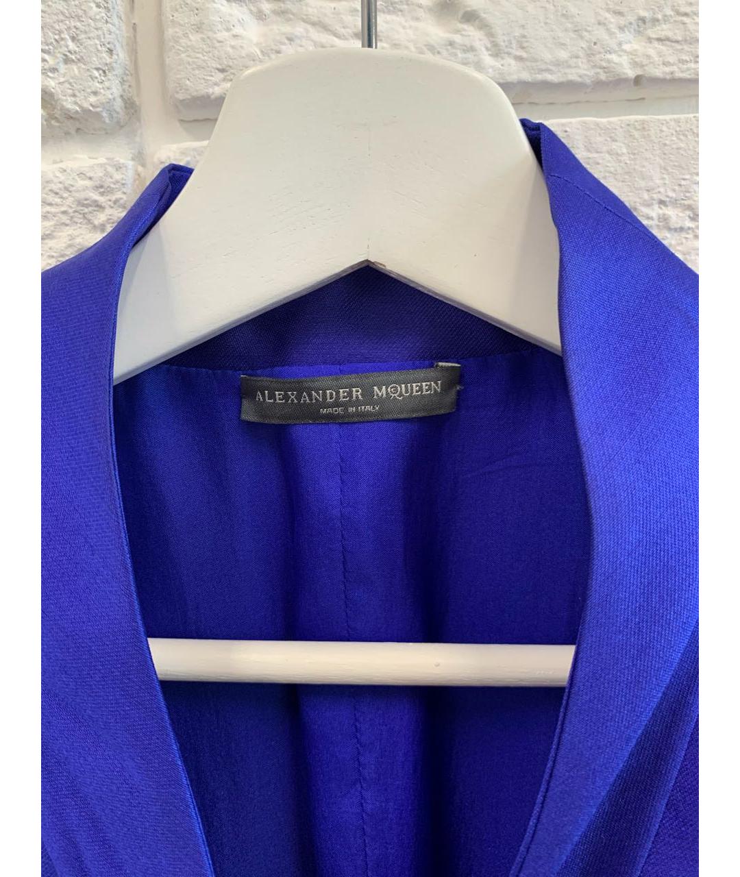 ALEXANDER MCQUEEN Синее шелковое коктейльное платье, фото 3