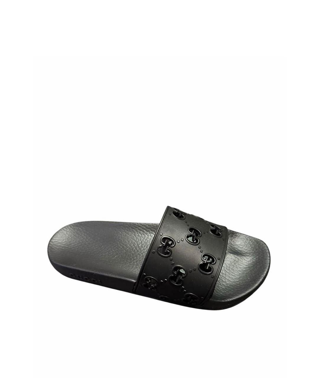 GUCCI Черные резиновые шлепанцы, фото 1