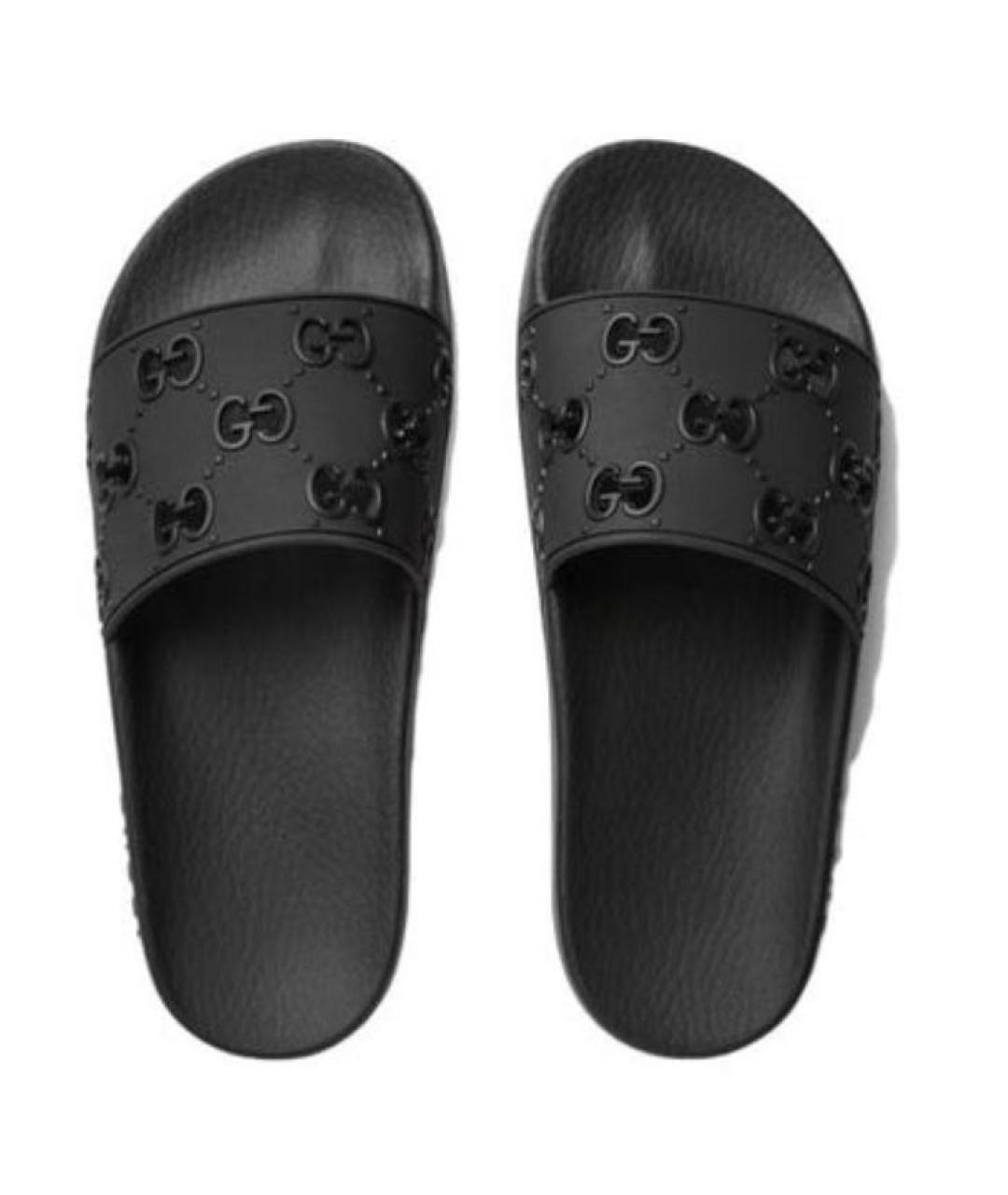 GUCCI Черные резиновые шлепанцы, фото 2