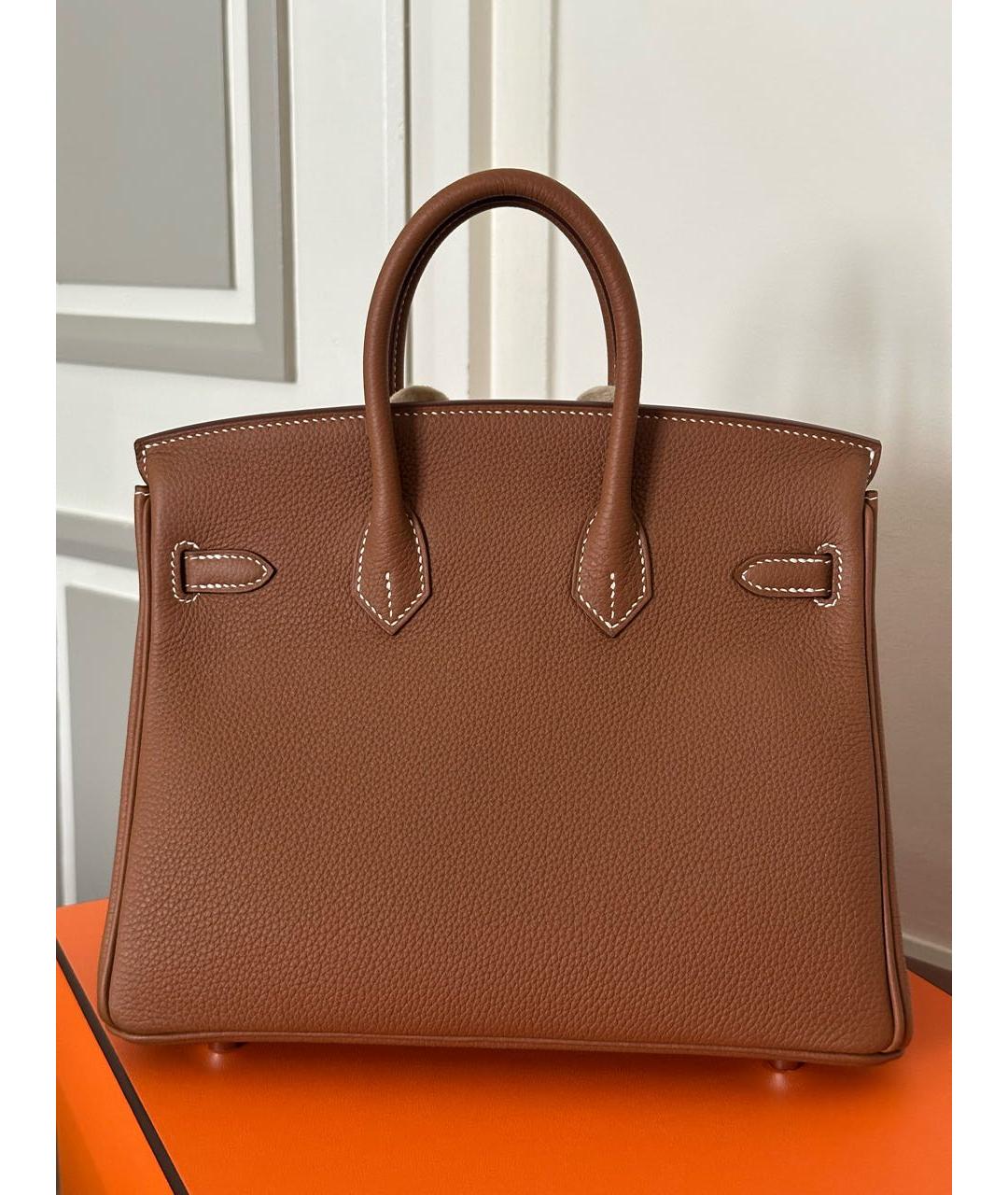 HERMES Коричневая кожаная сумка с короткими ручками, фото 3