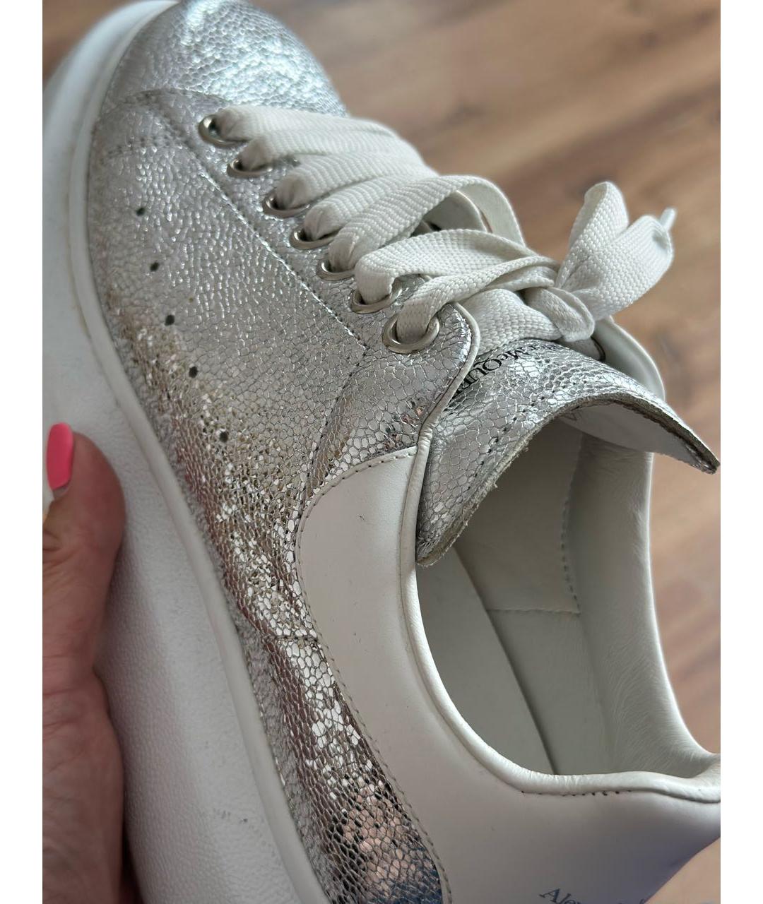 ALEXANDER MCQUEEN Серебряные кожаные кроссовки, фото 5