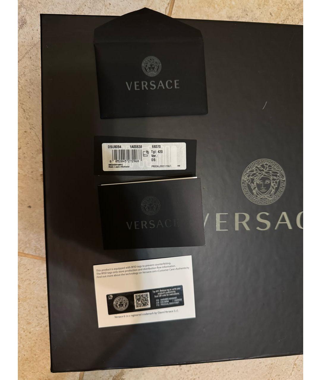 VERSACE Черные текстильные низкие кроссовки / кеды, фото 7