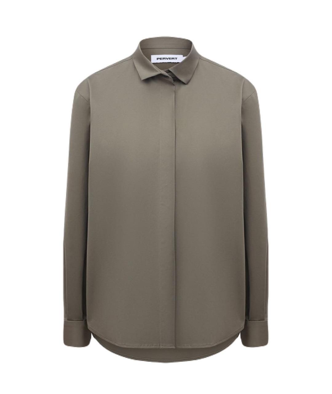 PERVERT Хаки хлопковая рубашка, фото 9