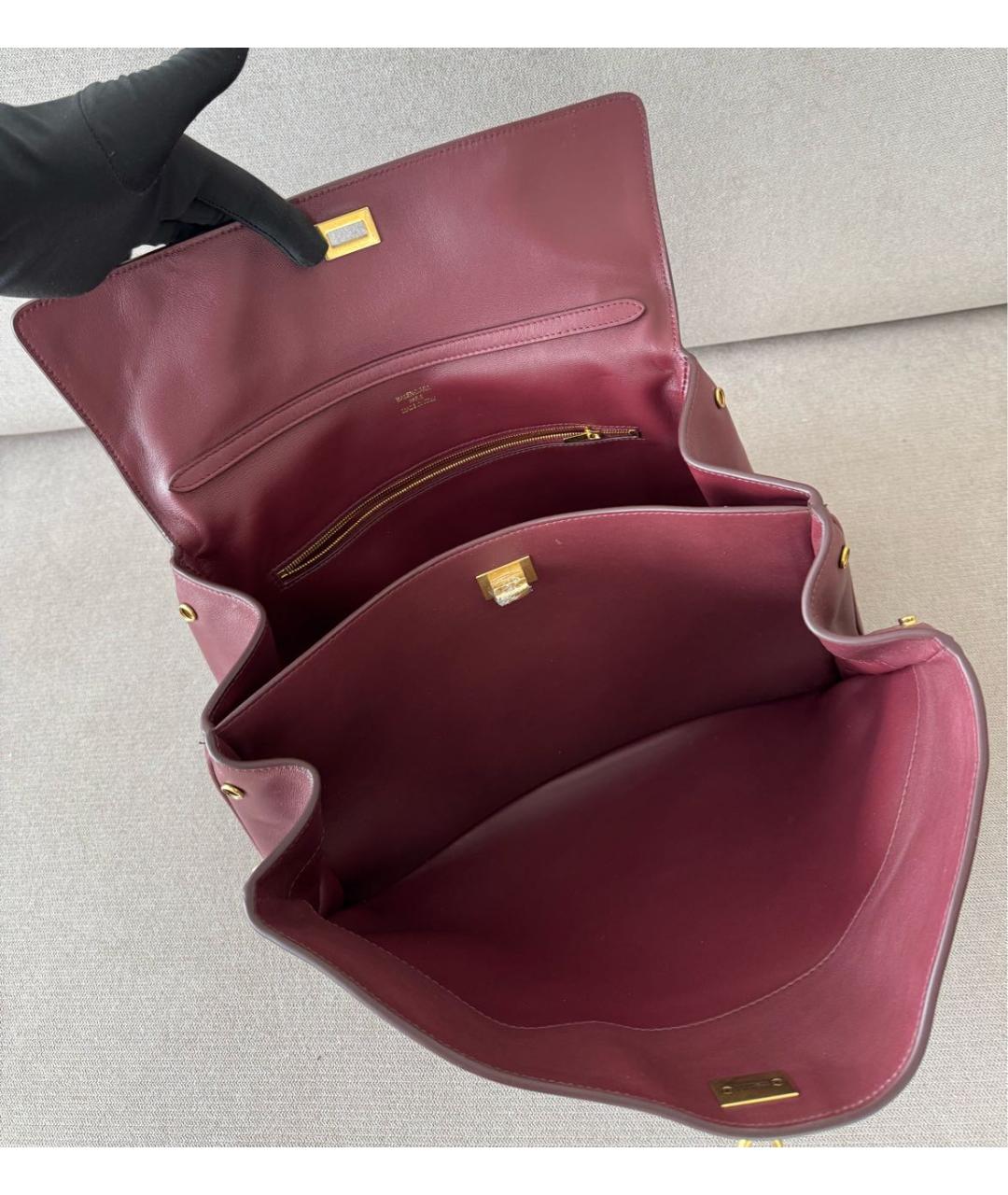 BALENCIAGA Бордовая кожаная сумка через плечо, фото 4