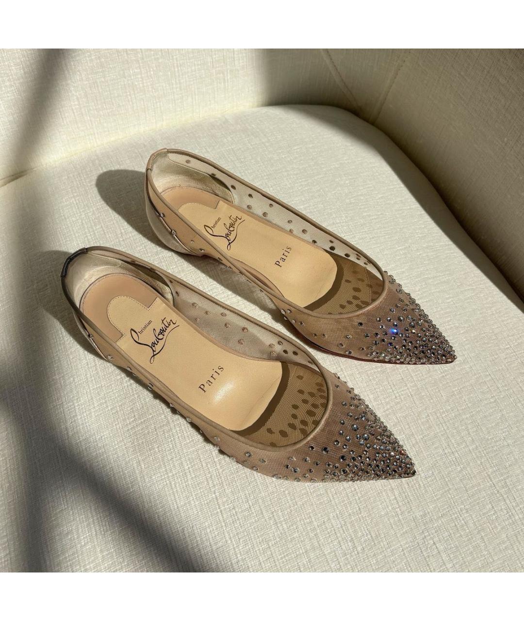 CHRISTIAN LOUBOUTIN Бежевые замшевые балетки, фото 7