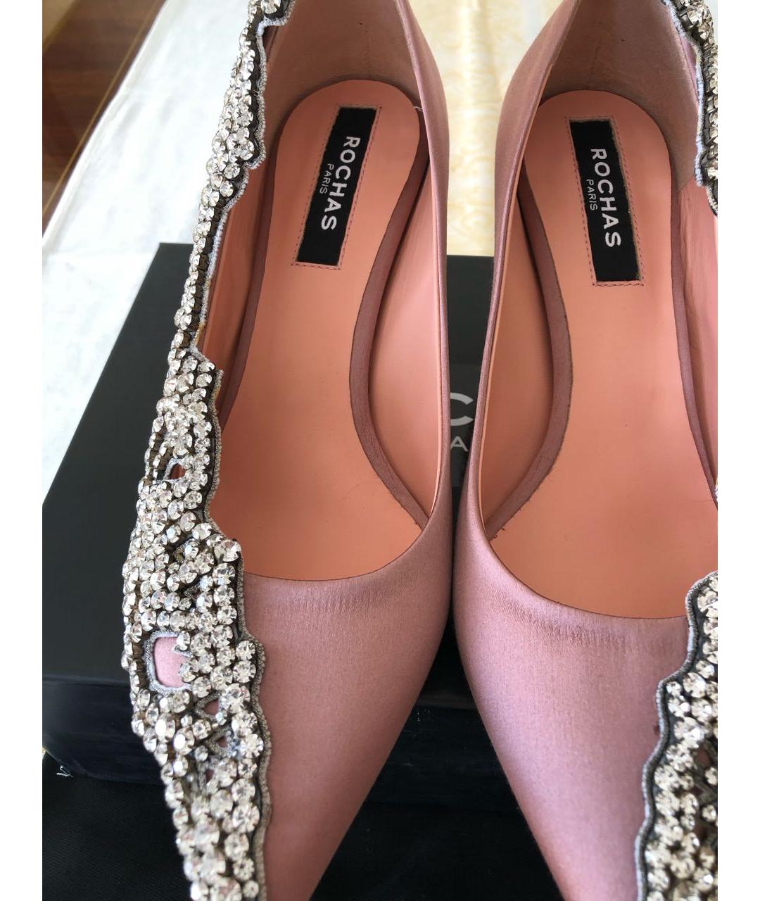 ROCHAS Розовые кожаные лодочки на низком каблуке, фото 6