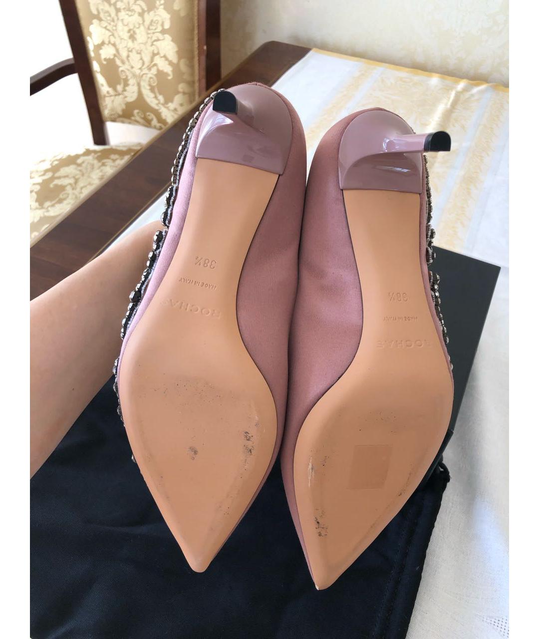 ROCHAS Розовые кожаные лодочки на низком каблуке, фото 5