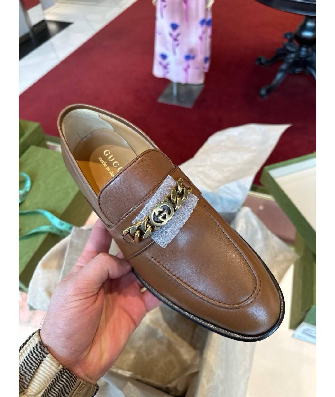 GUCCI Коричневые кожаные туфли, фото 3