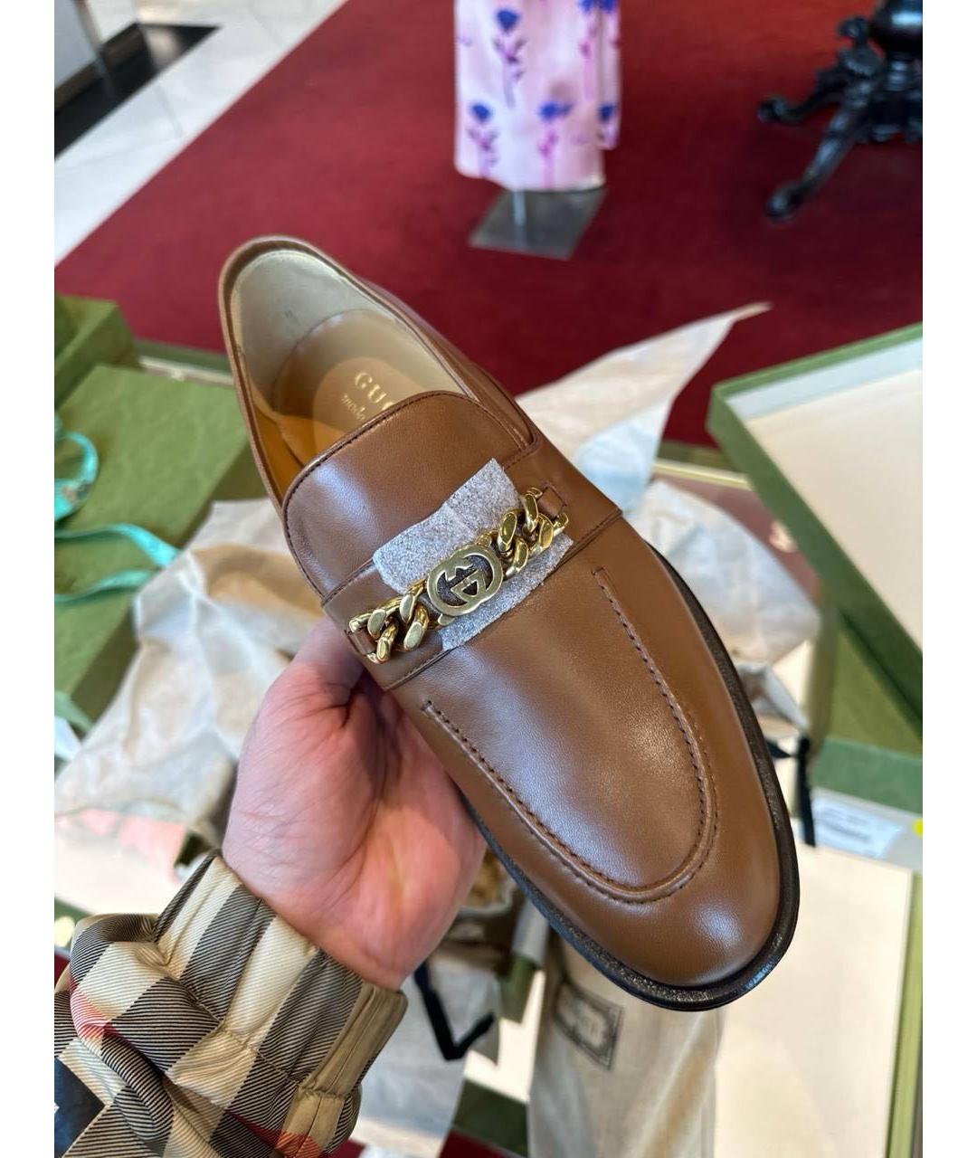 GUCCI Коричневые кожаные туфли, фото 6