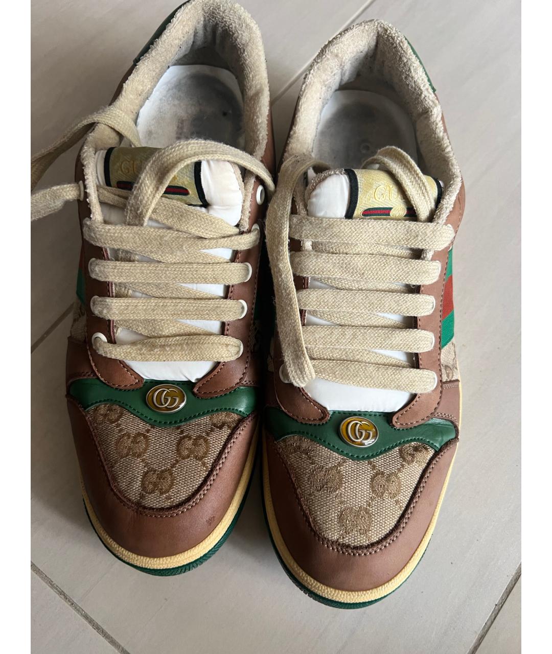 GUCCI Коричневые кожаные низкие кроссовки / кеды, фото 2