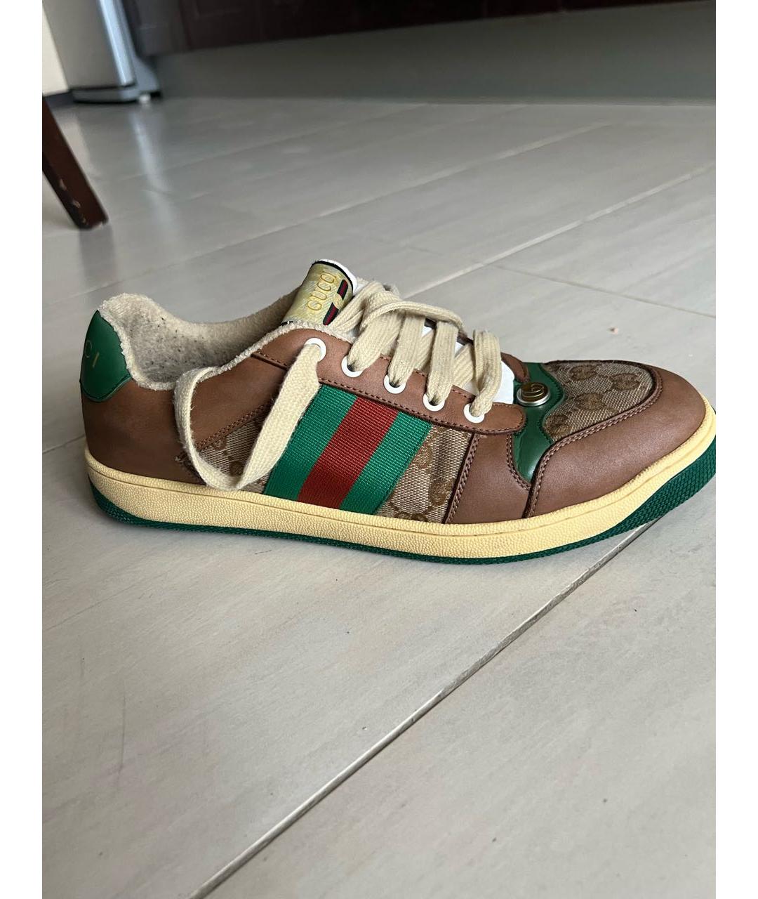 GUCCI Коричневые кожаные низкие кроссовки / кеды, фото 4