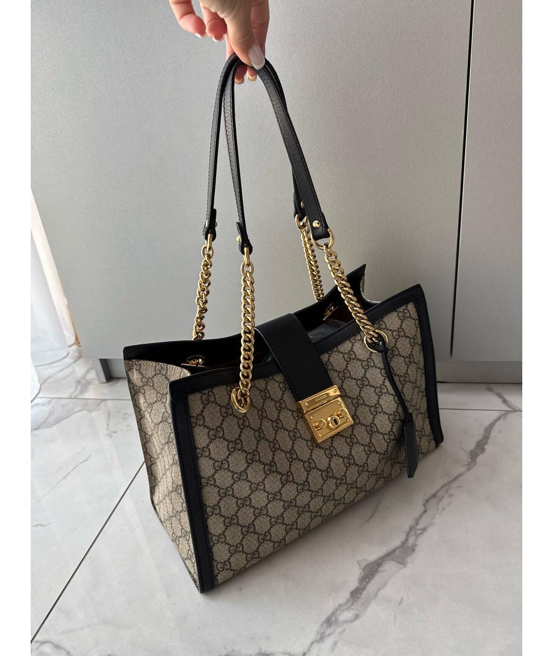GUCCI Коричневая тканевая сумка тоут, фото 2