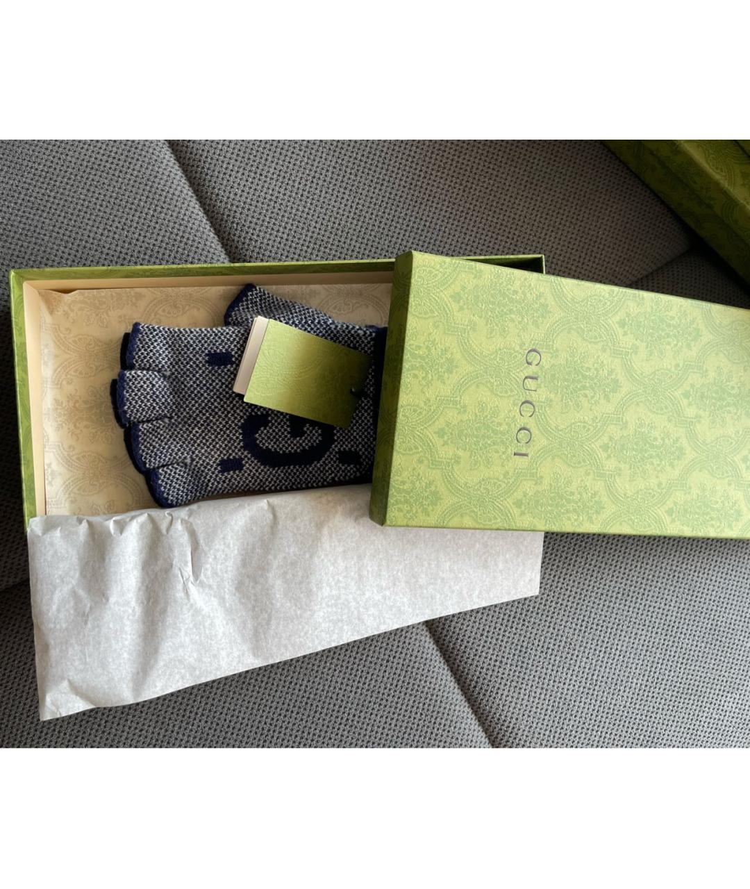 GUCCI Синие кашемировые варежки, фото 4