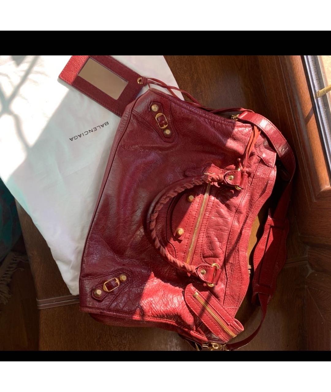 BALENCIAGA Бордовая кожаная сумка тоут, фото 6