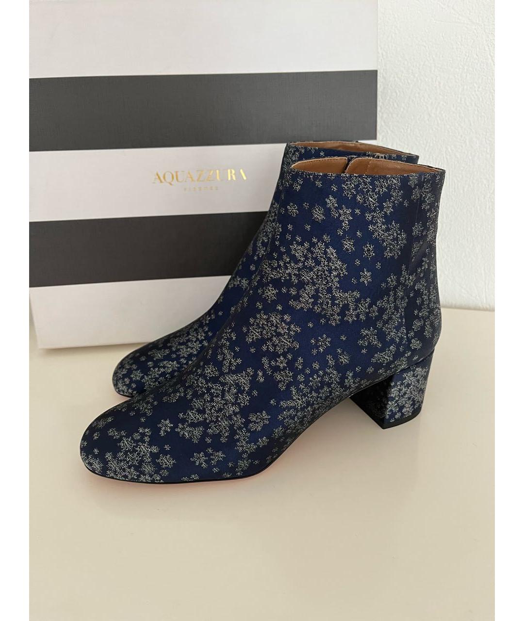 AQUAZZURA Темно-синие текстильные ботильоны, фото 7