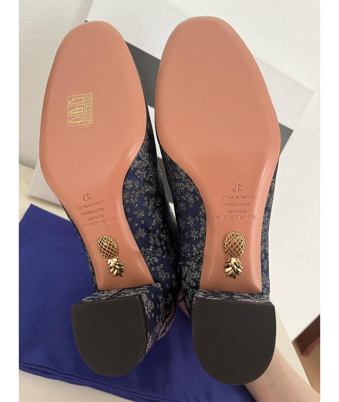 AQUAZZURA Темно-синие текстильные ботильоны, фото 4