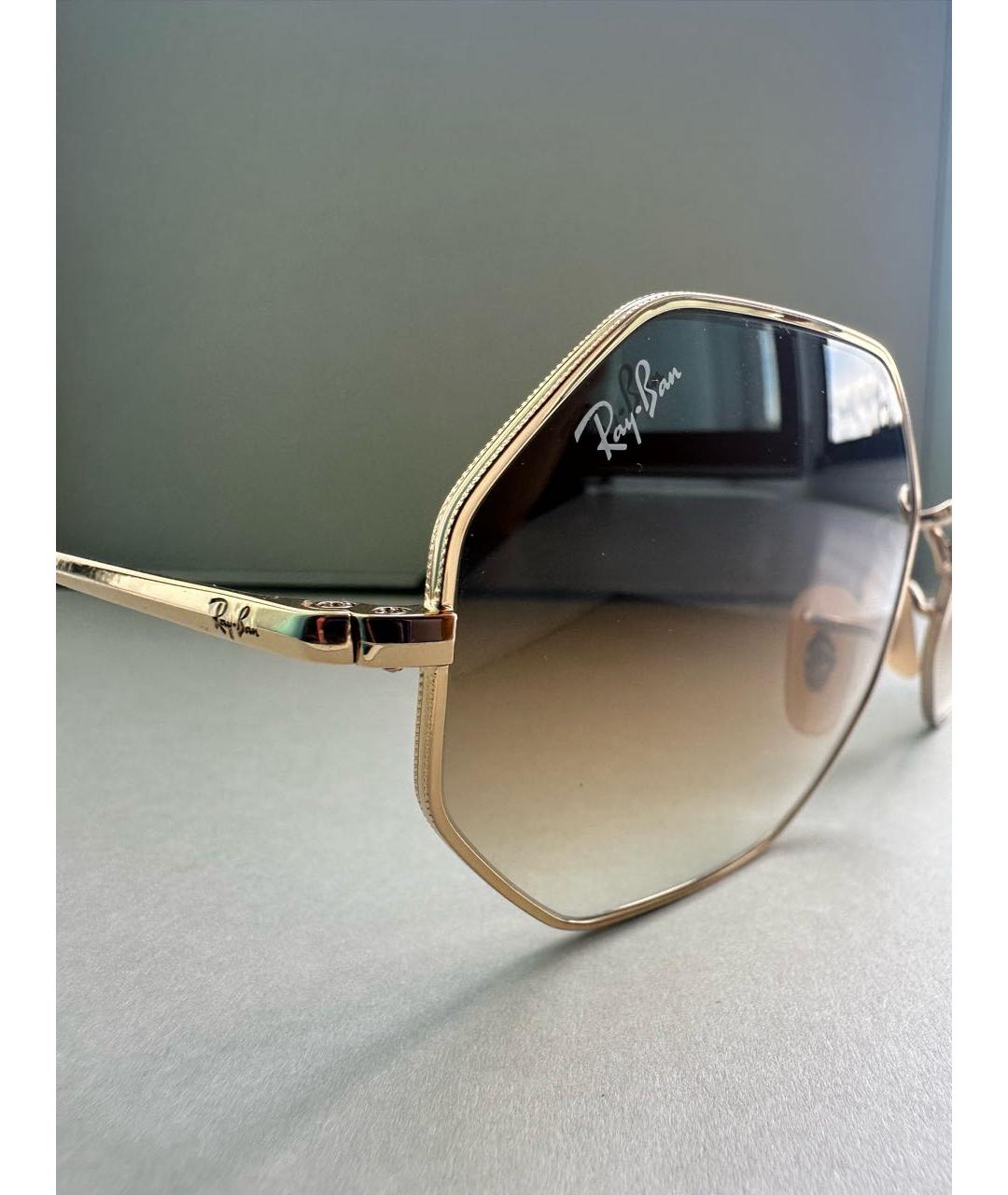 RAY BAN Золотые металлические солнцезащитные очки, фото 3