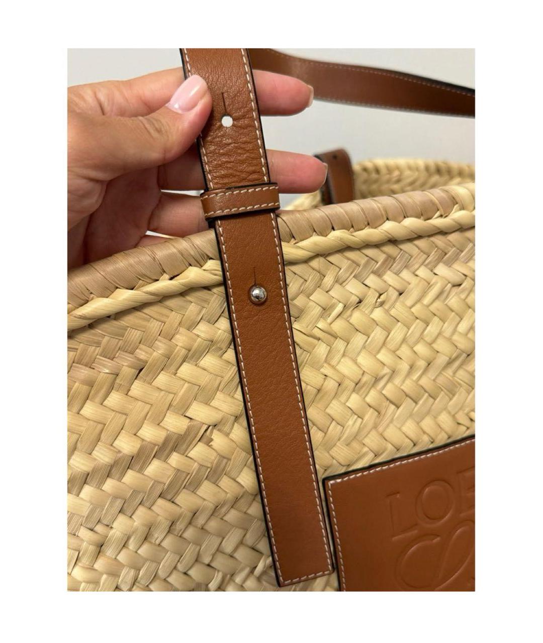 LOEWE Бежевая пелетеная пляжная сумка, фото 4