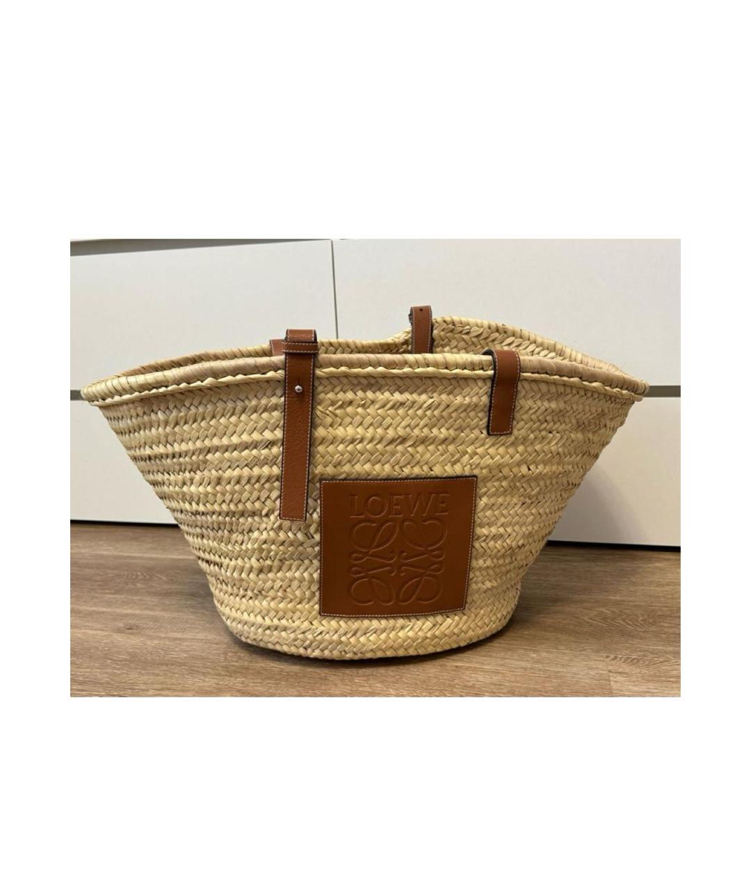 LOEWE Бежевая пелетеная пляжная сумка, фото 2