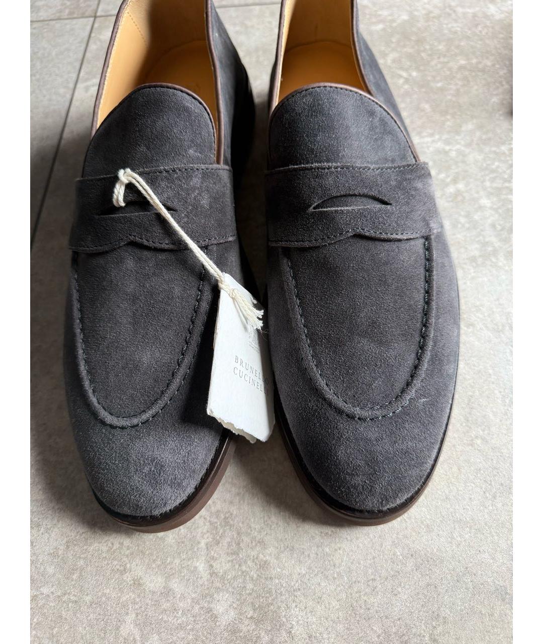 BRUNELLO CUCINELLI Антрацитовые замшевые лоферы, фото 2