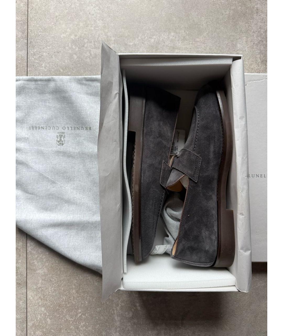 BRUNELLO CUCINELLI Антрацитовые замшевые лоферы, фото 5