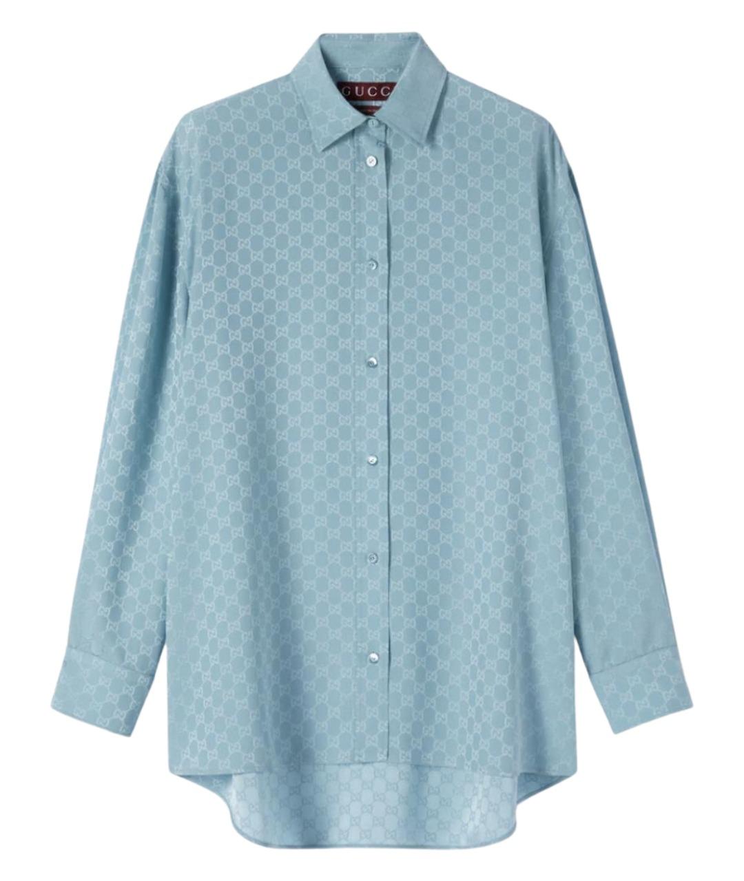 GUCCI Голубая шелковая рубашка, фото 1