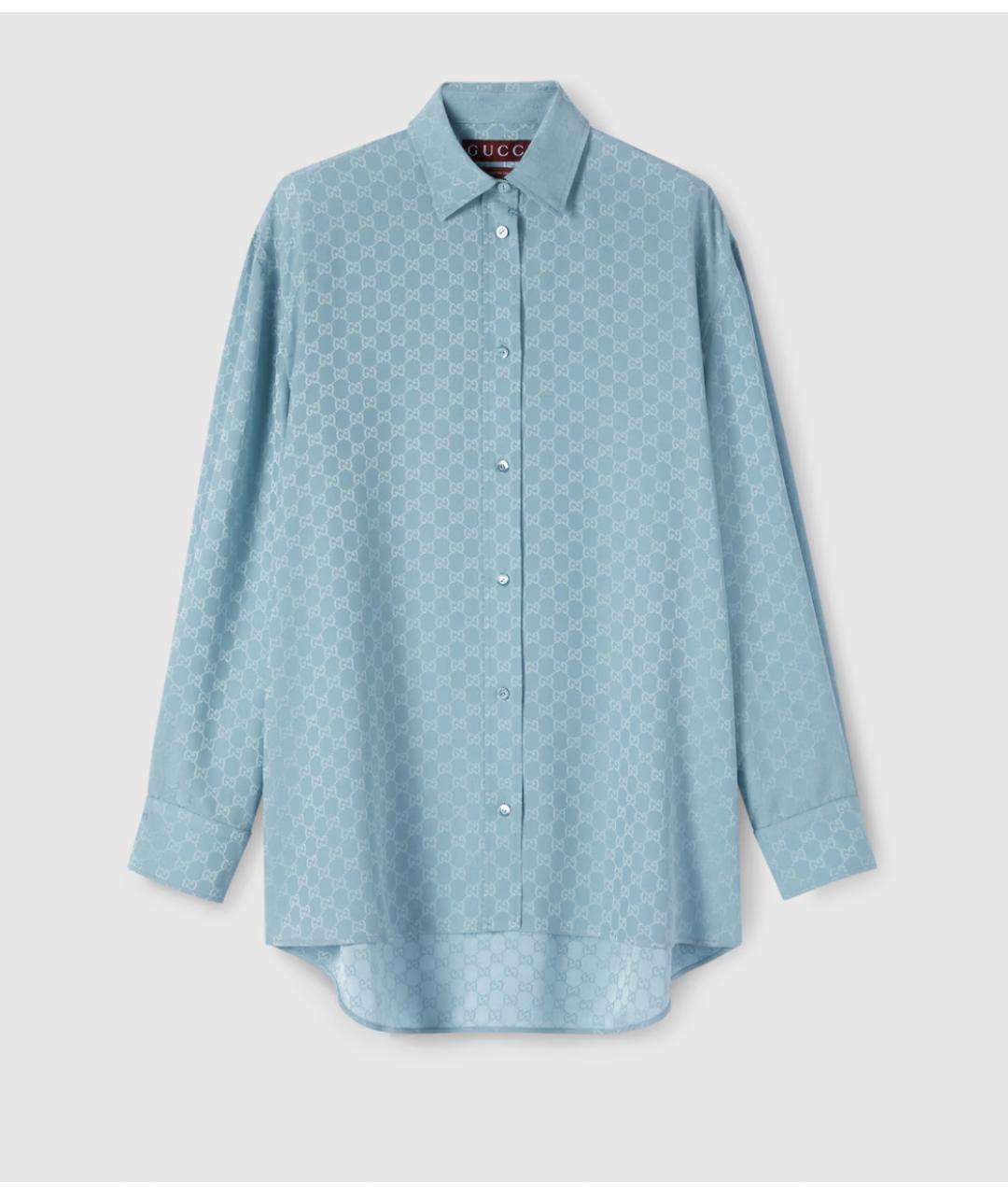 GUCCI Голубая шелковая рубашка, фото 7