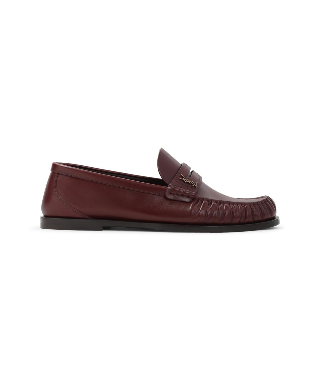 SAINT LAURENT Бордовые кожаные лоферы, фото 1