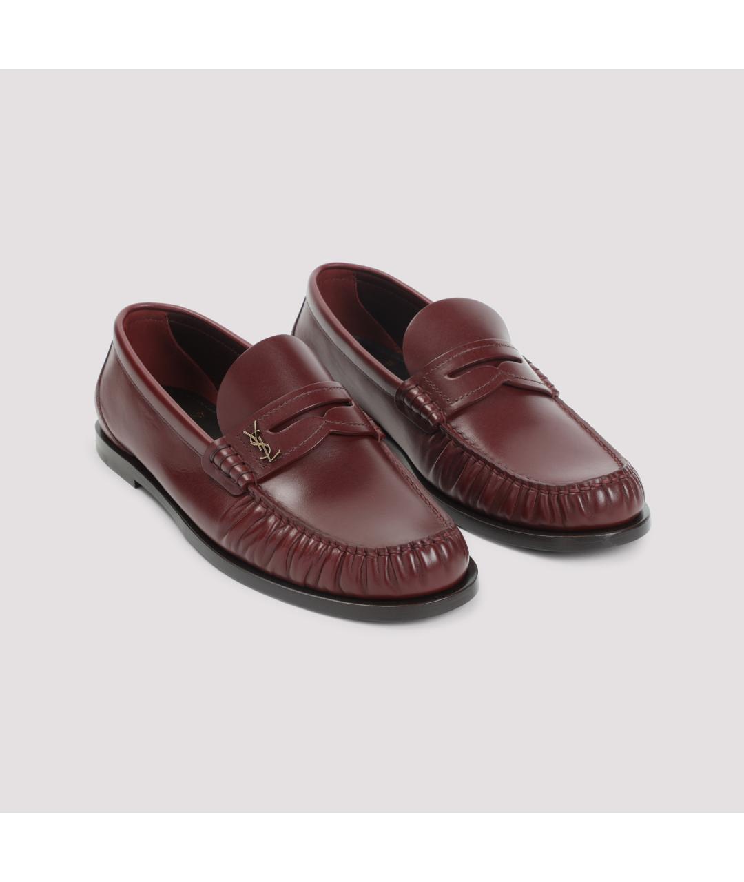 SAINT LAURENT Бордовые кожаные лоферы, фото 4