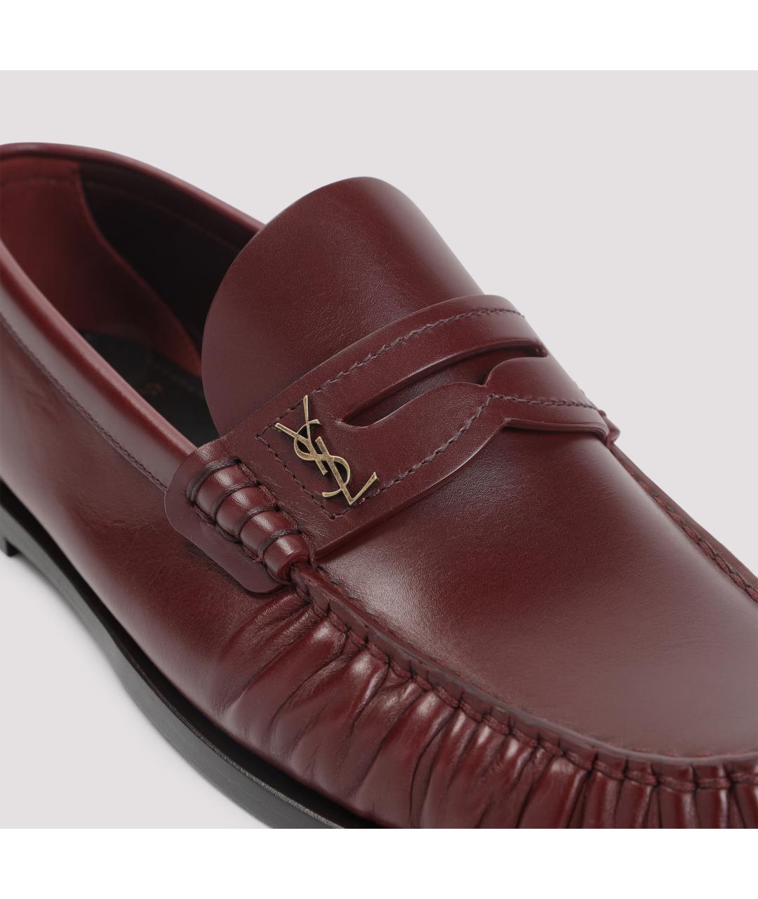 SAINT LAURENT Бордовые кожаные лоферы, фото 5