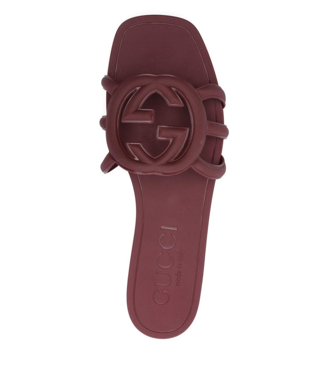 GUCCI Бордовые резиновые шлепанцы, фото 4