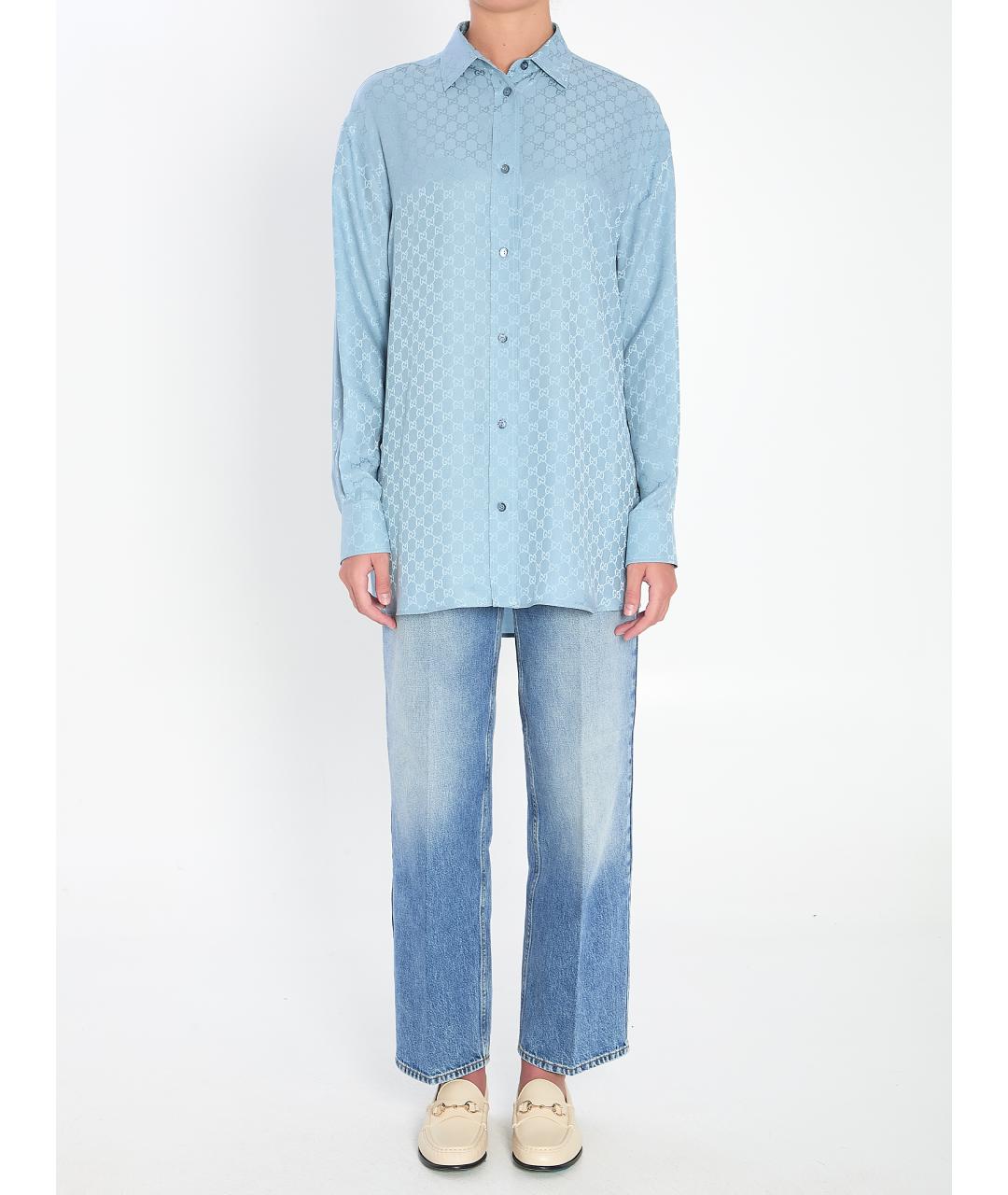 GUCCI Голубые хлопковые прямые джинсы, фото 6