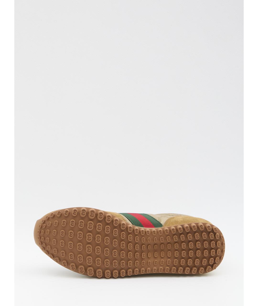 GUCCI Коричневые кожаные низкие кроссовки / кеды, фото 4