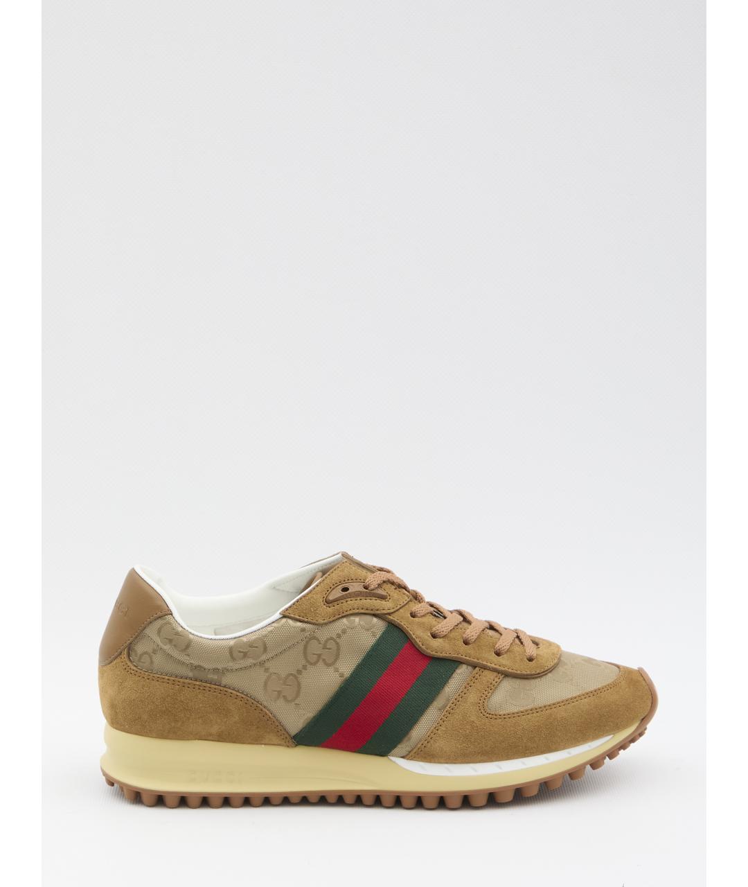 GUCCI Коричневые кожаные низкие кроссовки / кеды, фото 6
