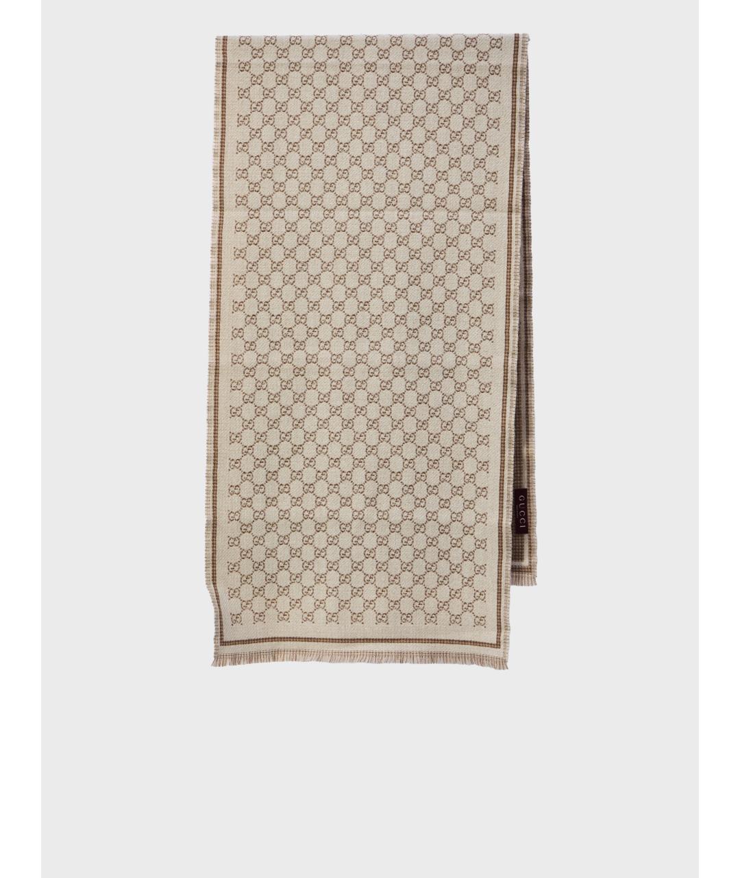 GUCCI Бежевый шерстяной шарф, фото 3