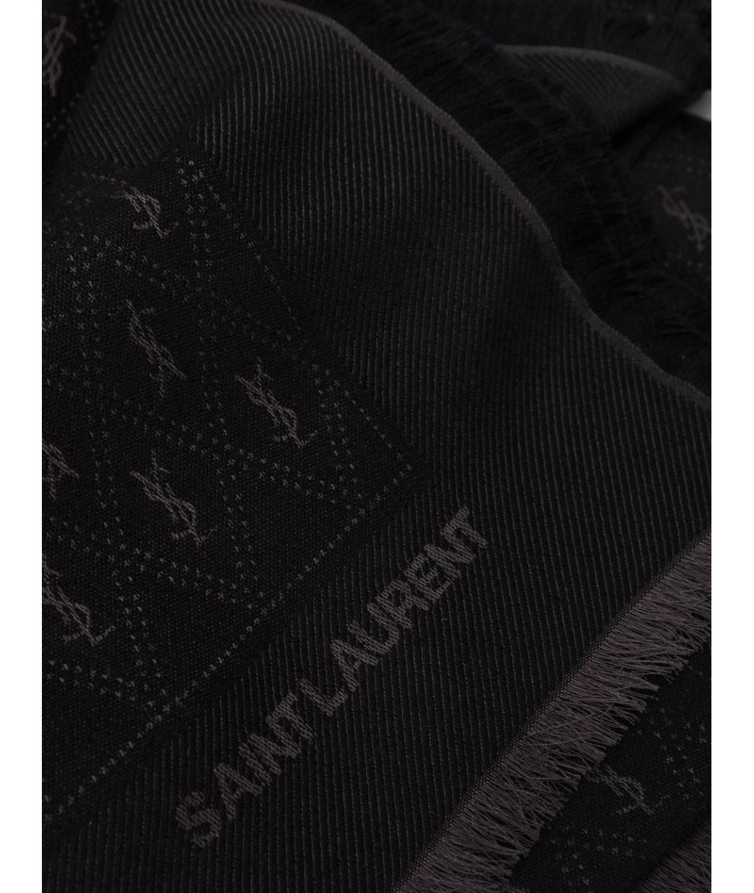 SAINT LAURENT Черный шерстяной шарф, фото 3