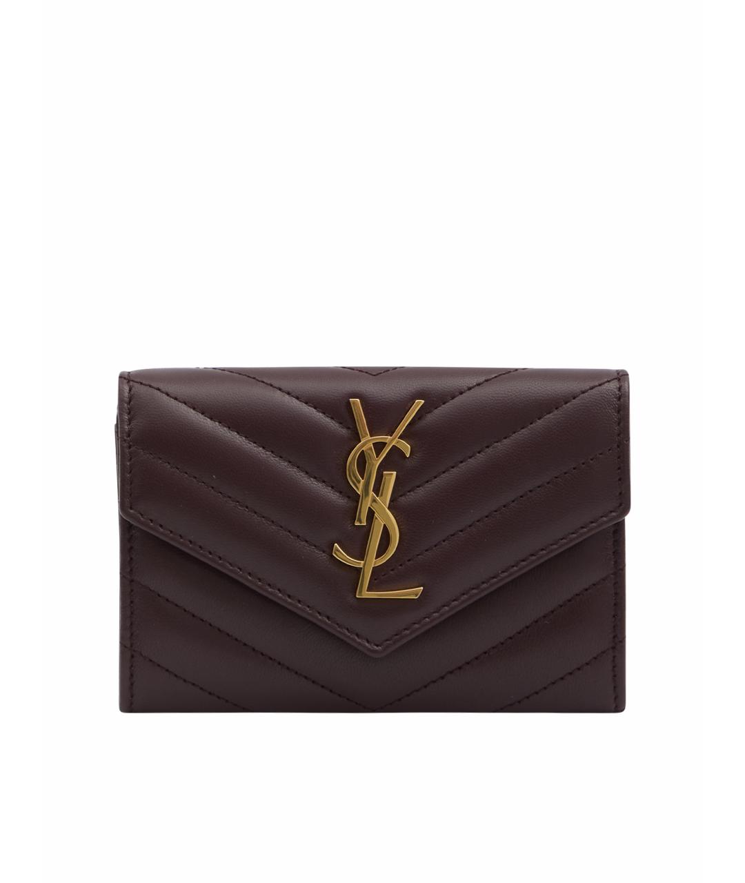 SAINT LAURENT Бордовый кожаный кошелек, фото 1