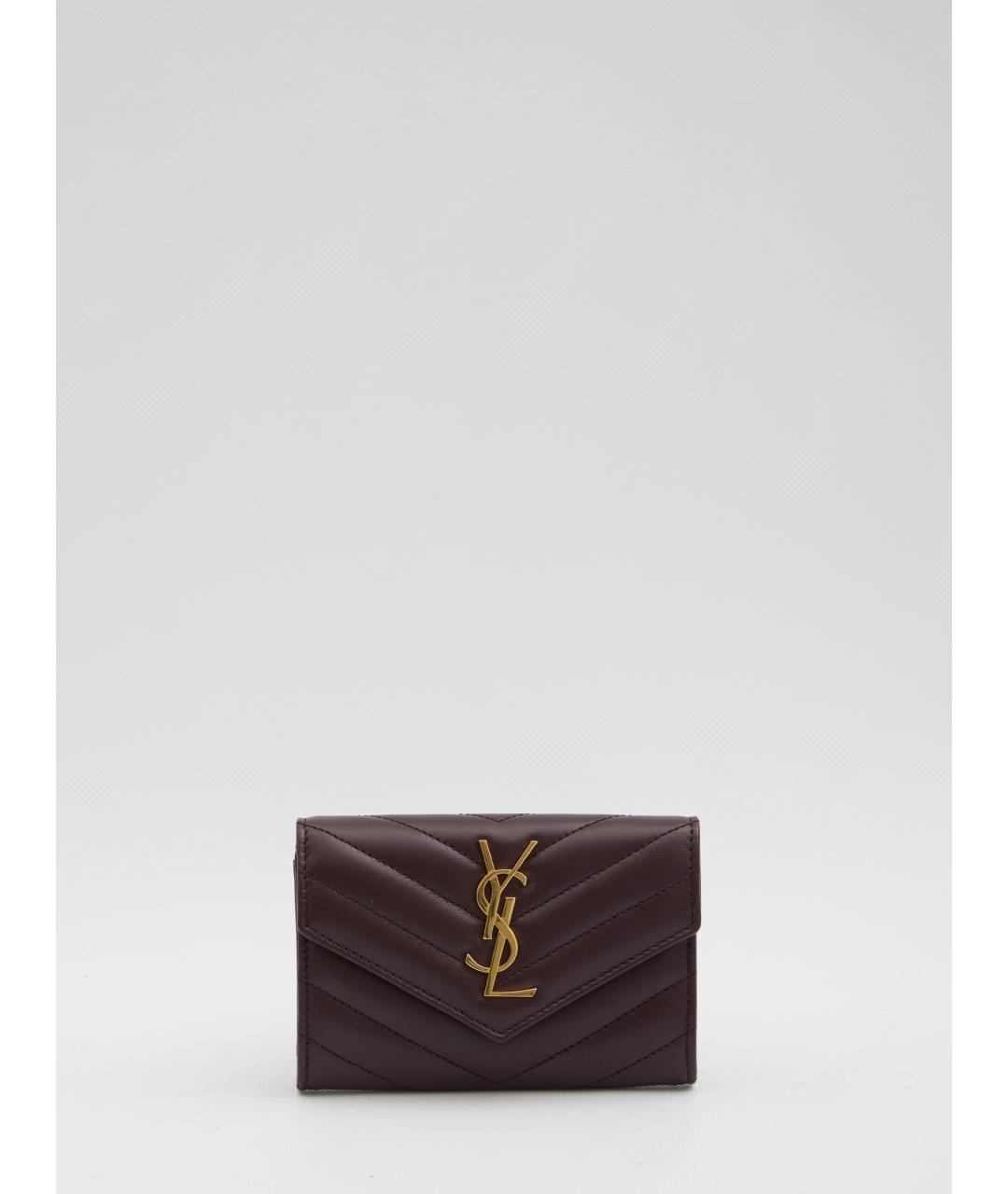 SAINT LAURENT Бордовый кожаный кошелек, фото 5