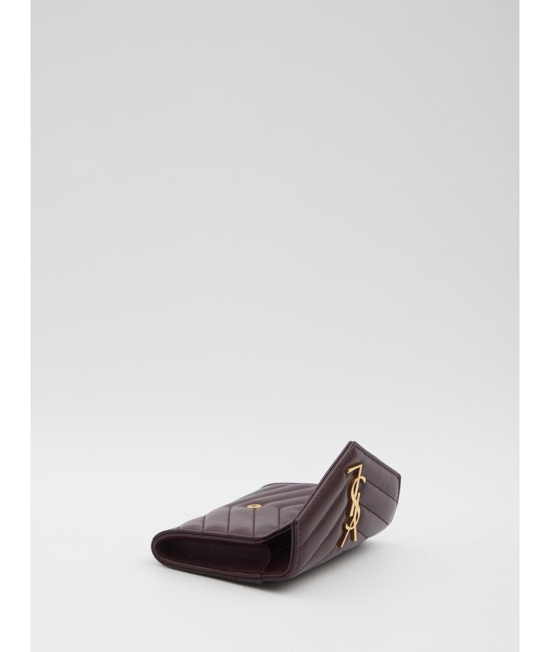 SAINT LAURENT Бордовый кожаный кошелек, фото 4