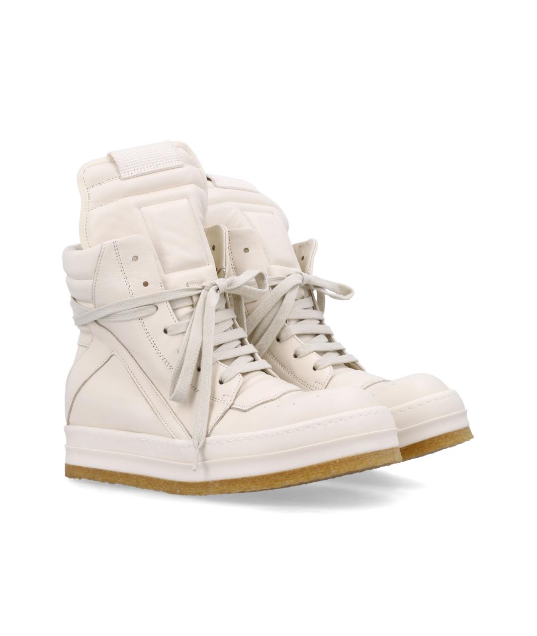 RICK OWENS Бежевые кожаные высокие кроссовки / кеды, фото 2