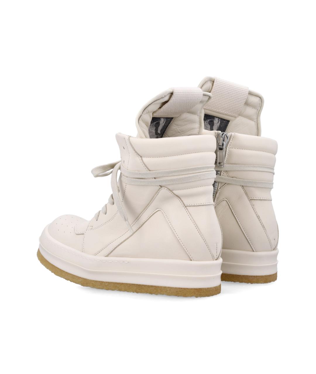 RICK OWENS Бежевые кожаные высокие кроссовки / кеды, фото 4